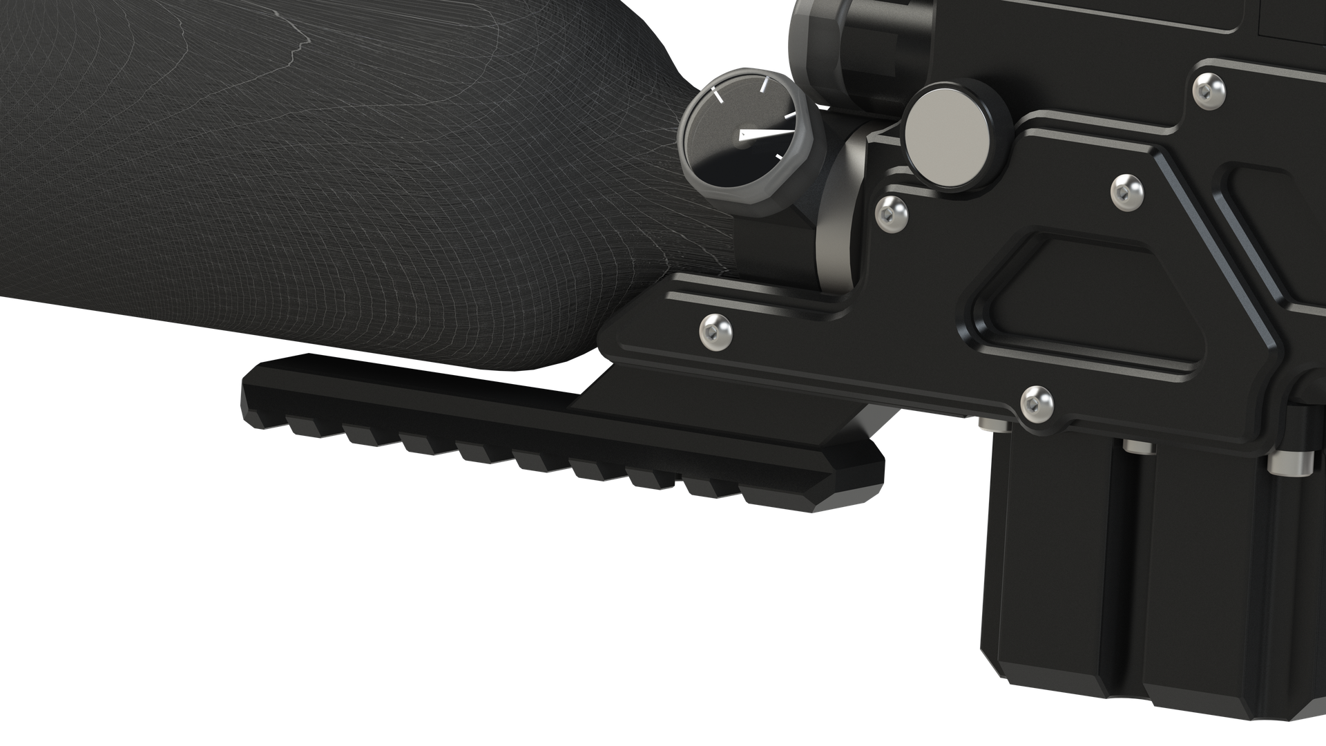 Close-up of the extended bottom rail beneath the X1 Gen II cylinder